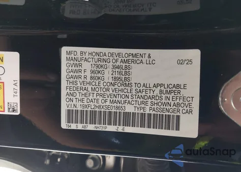 2025 Honda Civic Sport from USA, damaged, VIN 19XFL2H8XSE018653